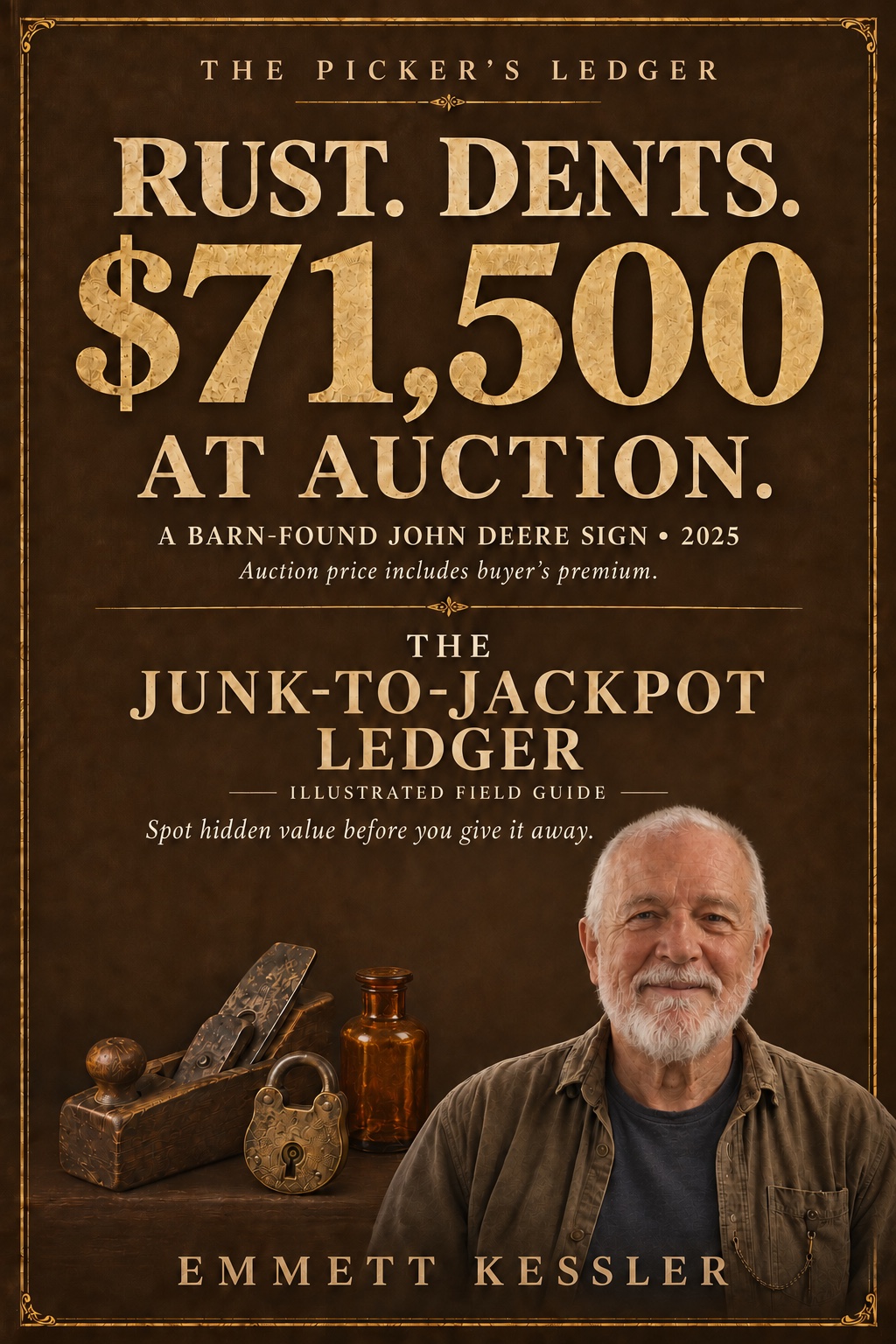 The Junk-to-Jackpot Ledger by Emmett Kessler, walnut and gold ebook cover